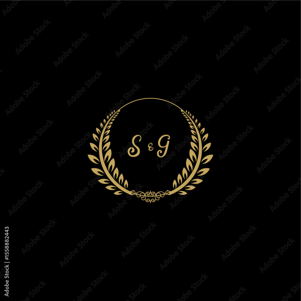 Naklejka premium SG beautiful feminine and elegant wedding monogram initial logo with circle floral gold