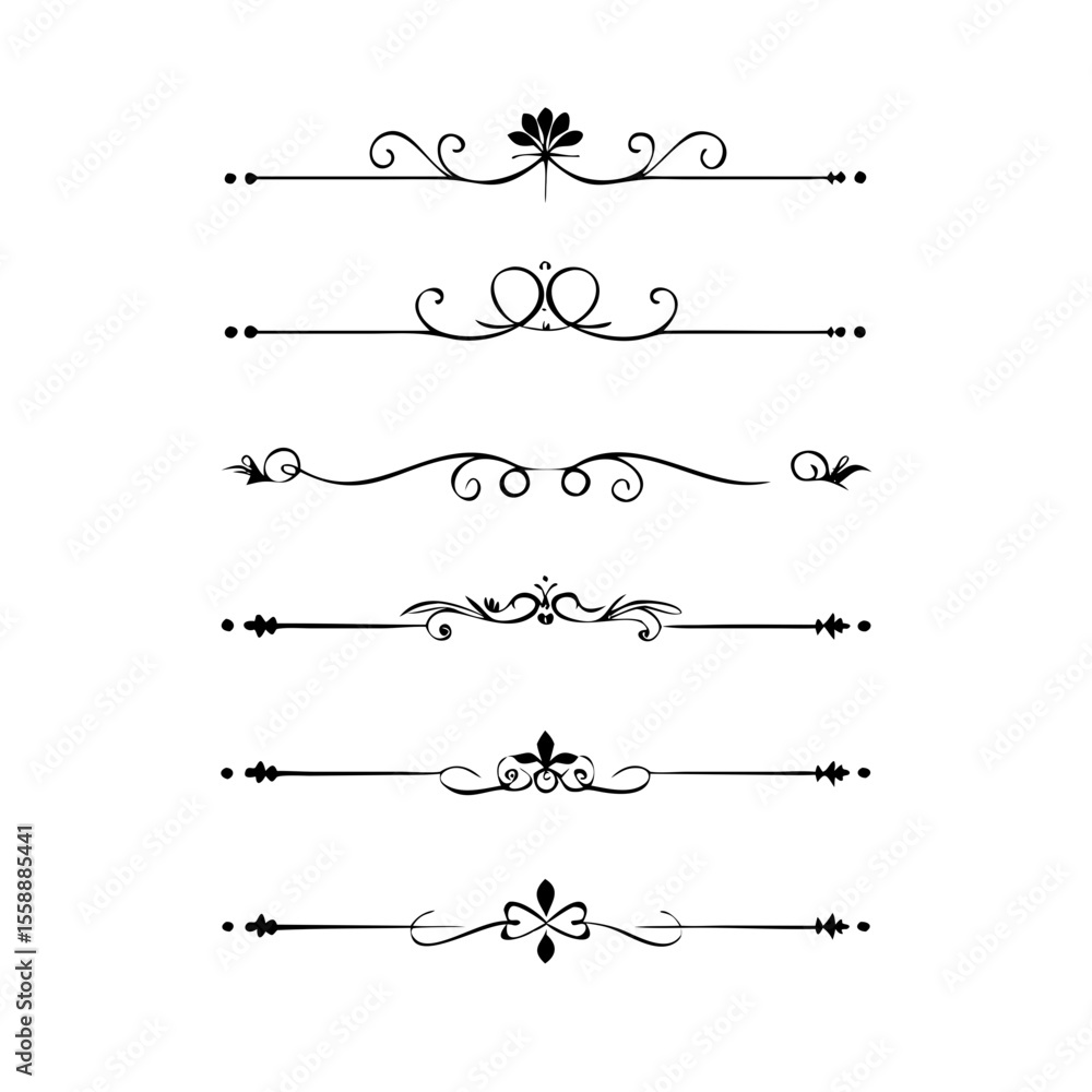 text dividers doodle set. Wedding decorative elements. Divider ornament, borders, floral, vintage line separators. Hand drawn vector illustration isolated on white background. Set page dividers. text dividers doodle set. Wedding decorative elements. Divider ornament, borders, floral, vintage line separators. Hand drawn vector illustration isolated on white background. Set page dividers.