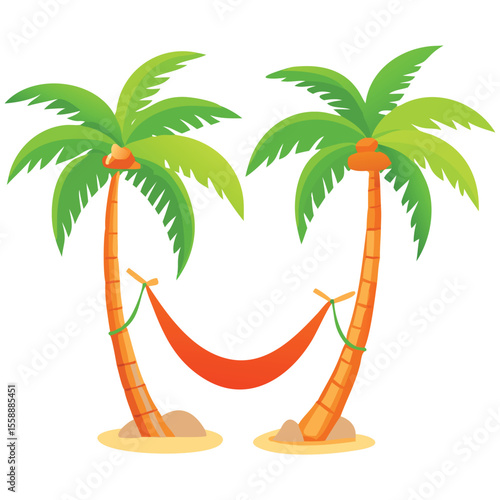 Tropical palm trees with hammock summer vacation beach getaway illustration design for travel and leisure