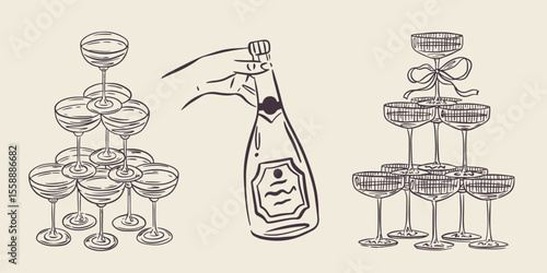 Whimsical hand drawn bar menu illustrations in trendy whimsical style. Perfect doodle for quirky italian wedding holiday, poster, dinner and bar menu, bachelorette party, birthday invitation, sign.