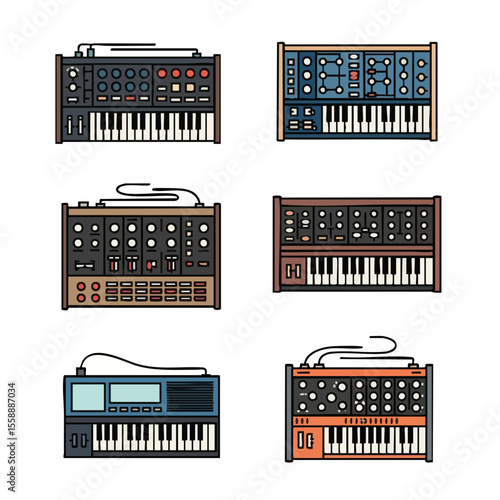 Pixelated Detailed Synthesizer Keyboard Musical Instrument Collection for Electronic Music Production