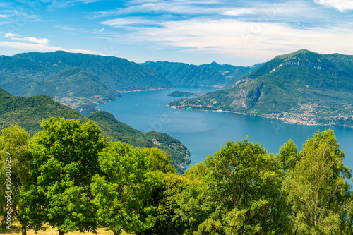 Panorama of Lake Como, with Tremezzina, Villa Balbianello, a glimpse of Lake Lugano, photographed from Alpe Camaggiore.
