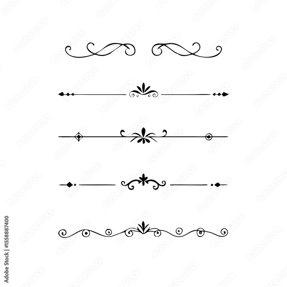 Gold text dividers doodle set. Wedding decorative elements. Divider ornament, borders, floral, vintage line separators. Hand drawn vector illustration isolated on white background. Set page dividers.
Gold text dividers doodle set. Wedding decorative elements. Divider ornament, borders, floral, vintage line separators. Hand drawn vector illustration isolated on white background. Set page dividers.