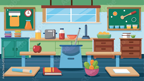 Vector illustration of a kitchen room interior with furniture, perfect for home design