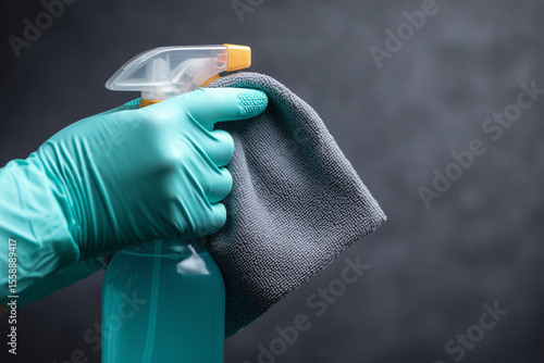 Wallpaper Mural Close-up shot of gloved hands holding a spray bottle and microfiber cloth, with soft-focus background Torontodigital.ca