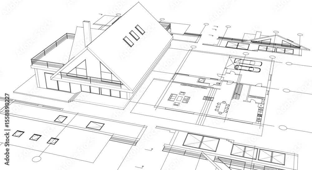 Fototapeta premium house architecture plan 3d illustration