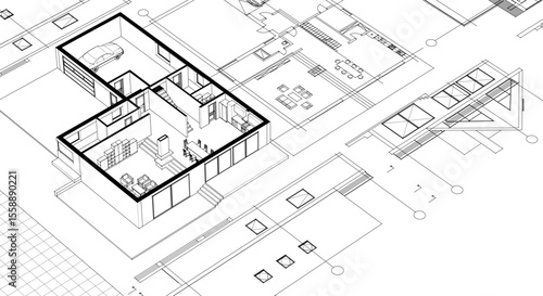  house architecture plan 3d illustration
