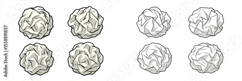 Collection of crumpled paper balls in various orientations on a simple background