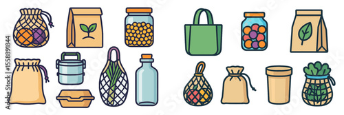 Various eco-friendly containers and packaging for sustainable living displayed on a clean background