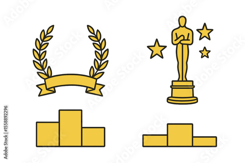 Golden trophies and awards symbolizing excellence at a prestigious ceremony celebrating achievements in the arts