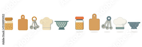 Kitchen tools and ingredients arranged, showcasing culinary essentials for efficient cooking and baking activities