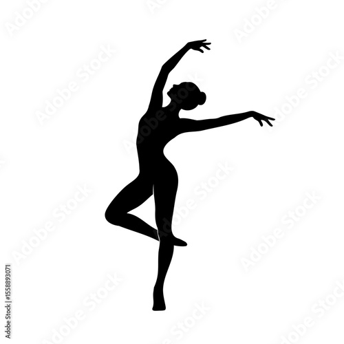 Black Silhouette of Female Ballerina Dancing Gracefully