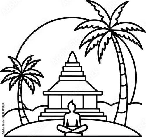 Asian Temple with Palm Trees in Circle