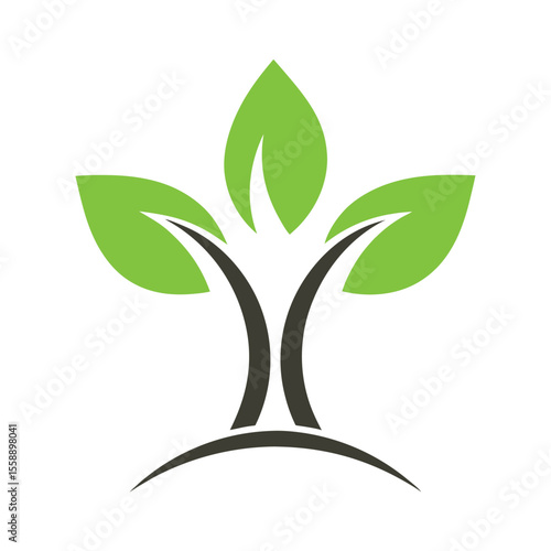 Stylized green leaves emerging from dark curved stems on a white background nature