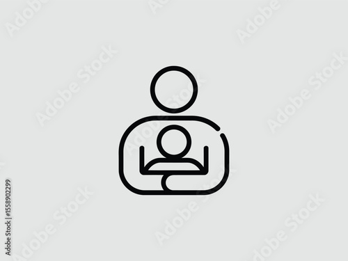 Black Line Art Illustration of Parent Holding Child