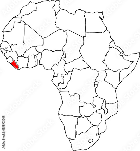 Liberia map, map of the African continent highlighting the country of Liberia

