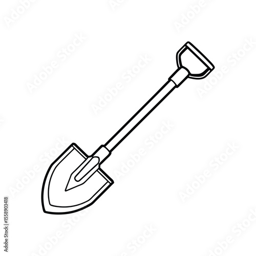 Simple outline drawing of a garden shovel on a white background.
