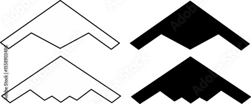 B-2 Spirit and B-21 Raider stealth bombers icon set include outline and silhouette isolated on white background. perfect for aviation, defense, war, or technology themes.