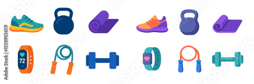 Collection of fitness equipment and accessories for various workouts, illustrating active lifestyle choices