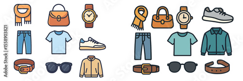 Fashion accessories and clothing items displayed on a flat surface for styling inspiration and outfit planning