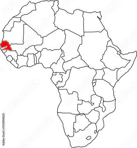 Senegal map, map of the African continent highlighting the country of Senegal

