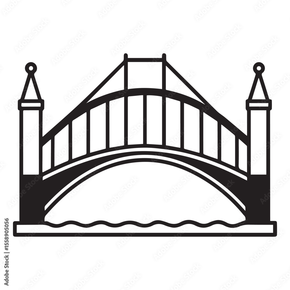 Obraz premium Elegant Black and White Illustration of a Suspension Bridge over Water