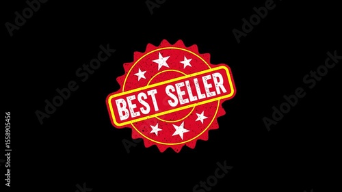 Best seller stamp batch icon animation. Best seller stamp slide down motion graphics. Rubber Stamp Icon 4k video.