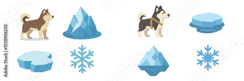 Sled dogs and icy landscapes featuring various snow elements in a winter wonderland