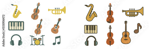 Musical instruments arranged in a creative design showcasing diverse sounds and styles