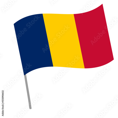 Chad national flag flutters with flagpole