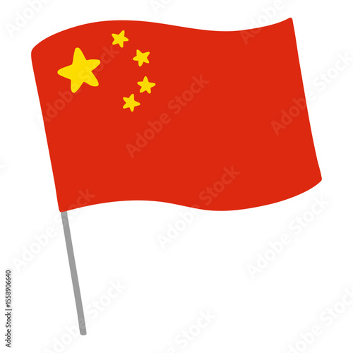 China national flag flutters with flagpole