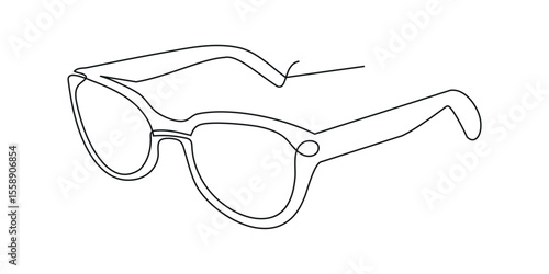 Stylish eyewear fashionable glasses drawn with a single continuous line. Sunglasses continuous one line drawing and eye glasses isolated outline flat vector  illustration.
