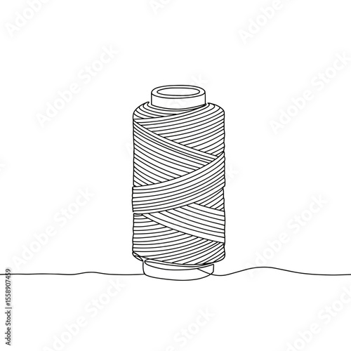 Thread spool icon, minimalistic design, black and white, vector illustration for sewing and crafting