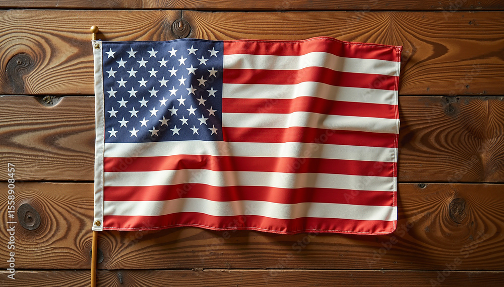 Obraz premium American flag displayed on rustic wooden background 