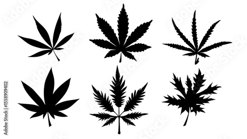 Different Style Cannabis Leaf Silhouette Vector Collection