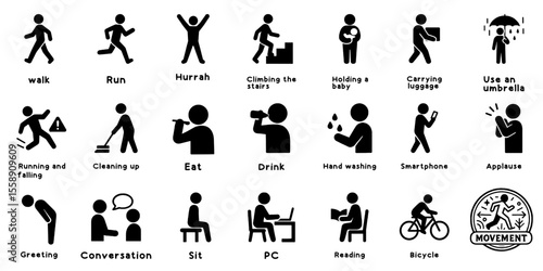 日常動作のシンプルピクトグラムセット、Simple Pictograms of Daily Actions