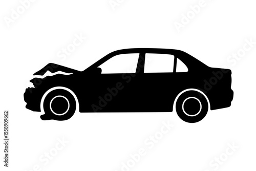 Silhouette of a damaged car on a transparent background for automotive repair concept