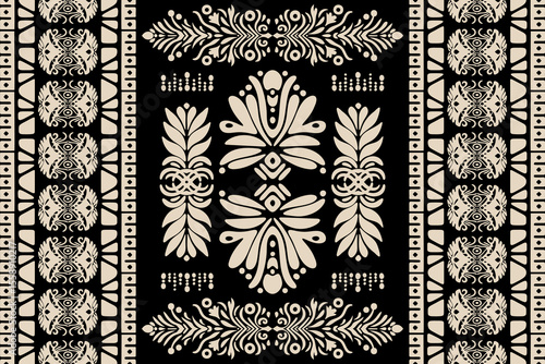 Ikat floral paisley embroidery seamless pattern. Ikat ethnic flower oriental pattern traditional. Motifs African boho. Ethnic ikat floral Border Indian floral Aztec embroidery border