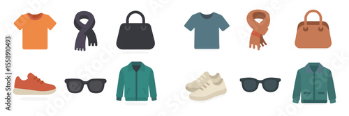 Fashion accessories and casual clothing displayed together in a modern style