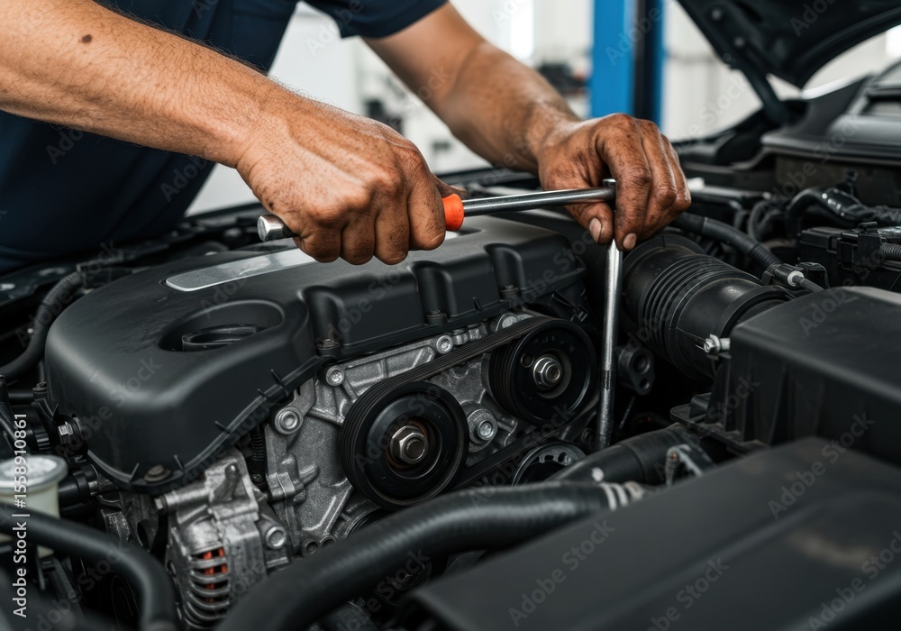 Mechanic fixing car engine. Mechanic fixing car engine.