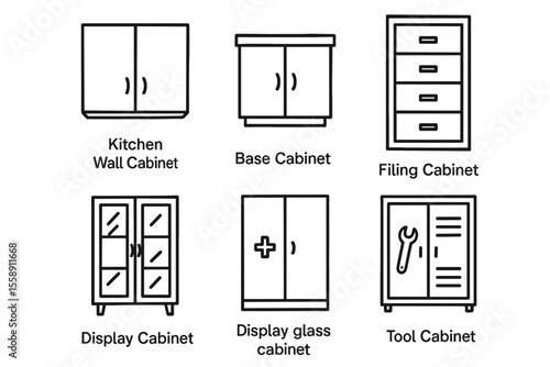 Furniture icons: cabinet types for home and office organization