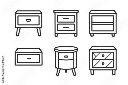 Collection of minimalist nightstand designs on dark background