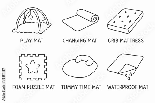 Infant play and care mats collection - play mat, changing mat, crib mattress, foam puzzle, tummy time, waterproof