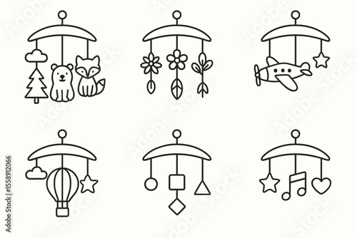 Black and white nursery mobile designs with animals and shapes