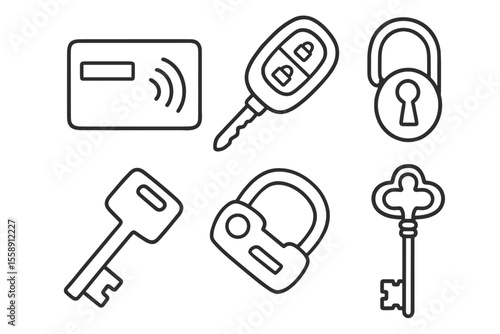Variety of key and lock icons featuring traditional and modern designs