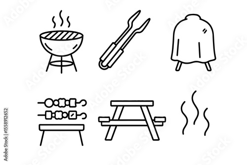 Barbecue utensils and picnic items icons set