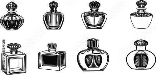 A different shapes of perfum bottles.