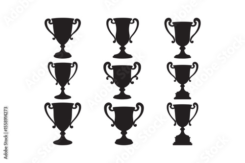 Collection of silhouetted trophies representing victory and achievement