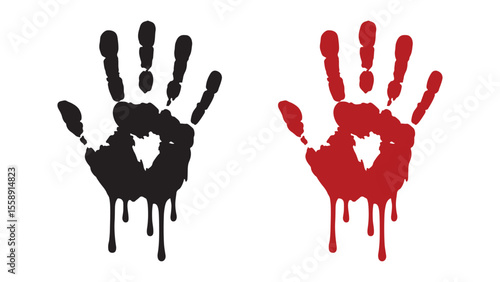 Bloody handprint vector illustration. Killer bloody red hand print. Horror hand.
