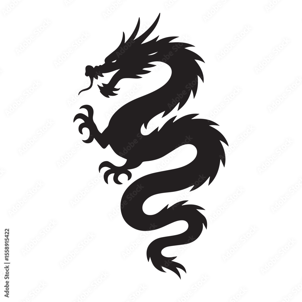 Japanese dragon silhouette vector design. Chinese dragon icon illustration. Japanese dragon silhouette vector design. Chinese dragon icon illustration.